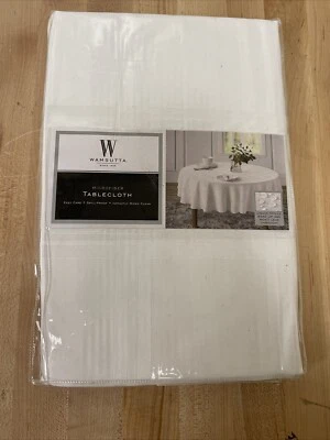NEW Wamsutta Spill Proof 70 In Round Microfiber Tablecloth - White