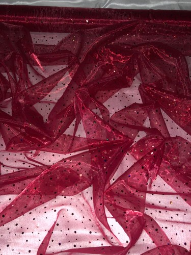 1 mtr weinrot Pailletten Hologramm Organza Stoff durchsichtig Voile Dekorationen 58" breit - Bild 3 von 5