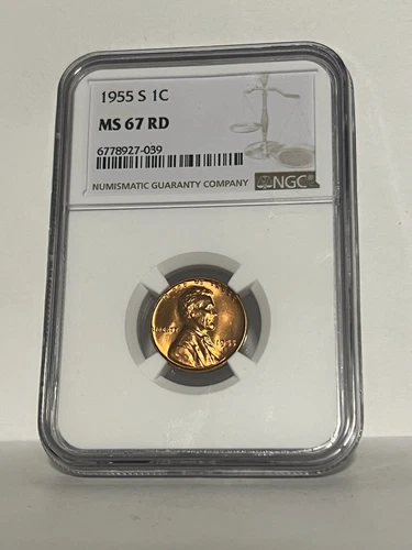 1955-S Lincoln Wheat Cent certified by NGC MS 67 RD Condition