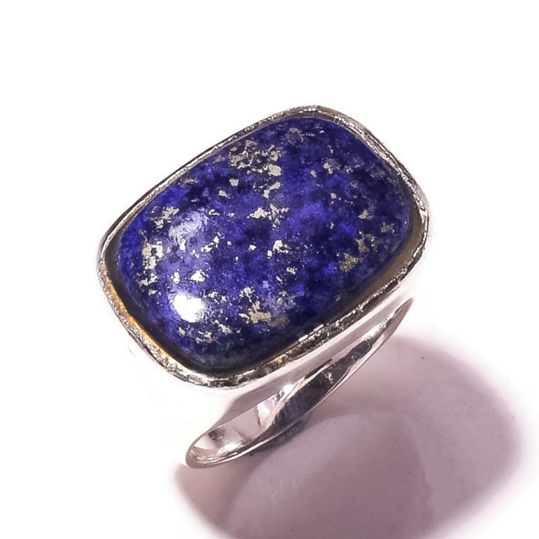 Copper Lapis Lazuli Cabochon Gemstone Silver Overlay Handmade Blue Ring US-7.5