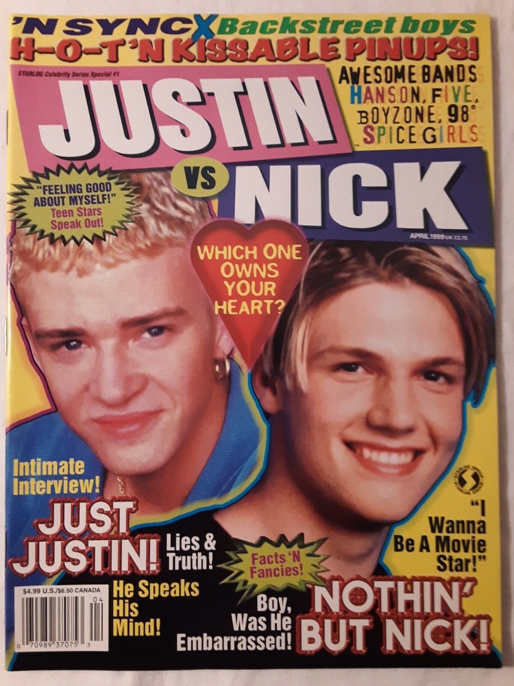 Justin vs Nick FREE SHIPPING Starlog Celebrity Apr 1999 NSync Backstreet posters
