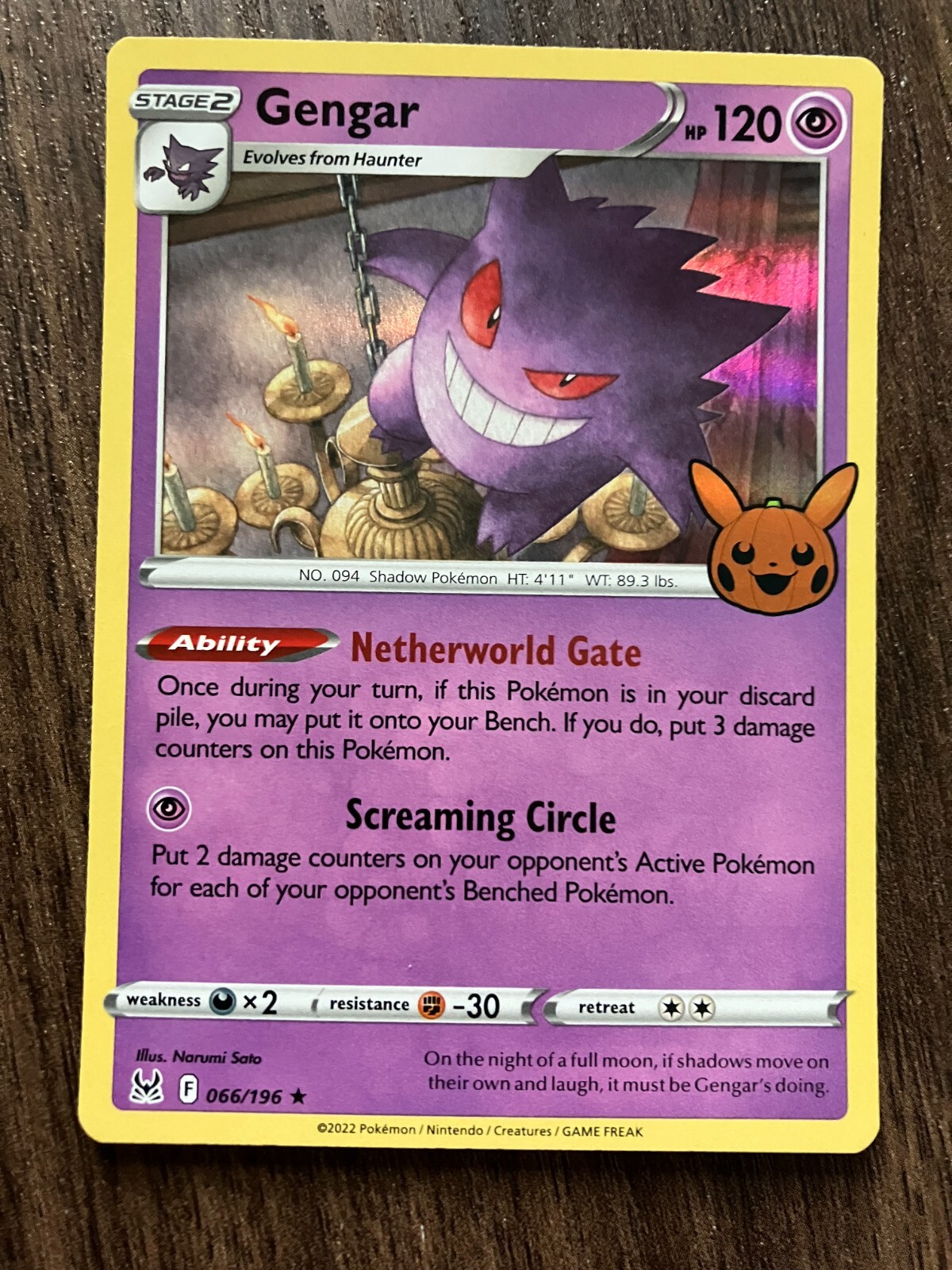 HOLO Gengar 066/196 NM 2022 Pokemon Lost Origin Trick or Trade Rare Card