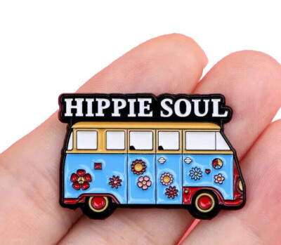 HIPPIE SOUL - Van Flower Child Retro Enamel Pin - NEW / Shipping Included!