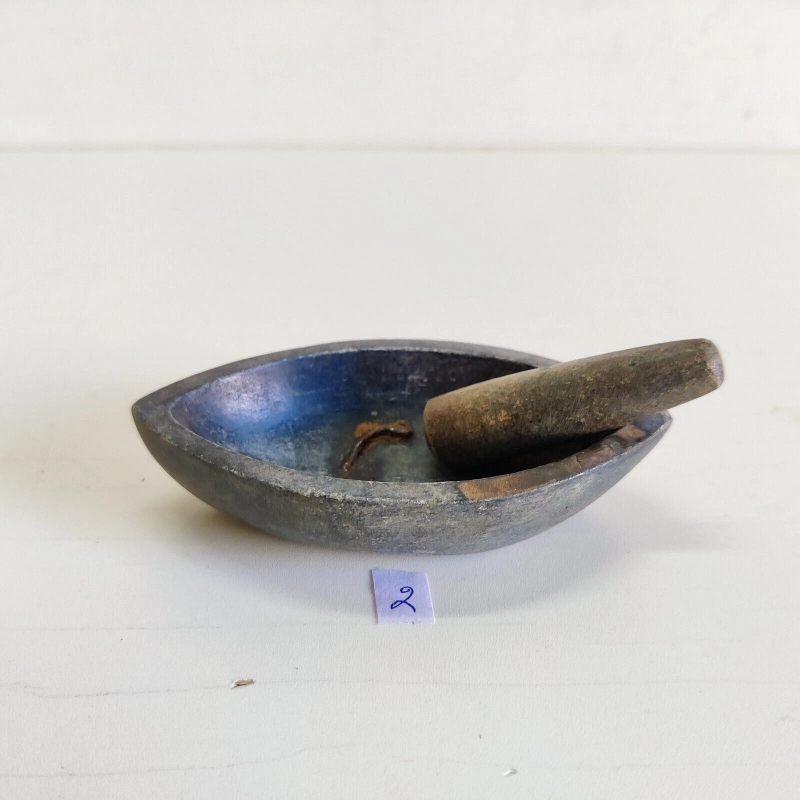 1920 Vintage Primitive Handmade Stoneware Mortar Pestle Decorative Collectible 2