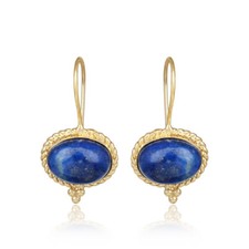 Lapis Lazuli Gemstone Antique Designer 925 Silver Hook Earrings Jewelry