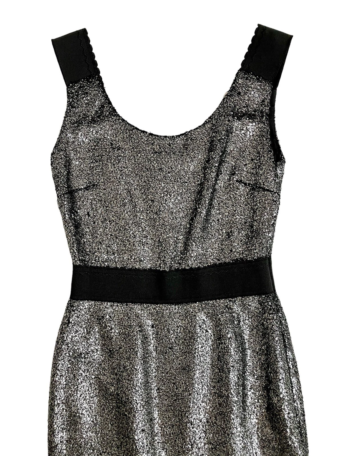 Abito Boutique Moschino Argento Boucle Tubino Metallizzato 40 IT 6 US $695 Nuovo con etichette