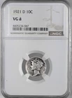 1921-D 10C MERCURY SILVER DIME NGC VG8  #8405234-047 (STRIKE THRU ERROR OBVERSE)