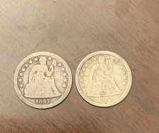 1857-P/O-New Orleans-90% USA SILVER COINS-Seated Liberty DIMES Rare Low Mintage