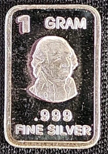 1 Gram .999 Fine Silver Art Bar Ingot. George Washington. Fun Way Of Investing.