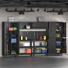 6 Pc Metal Garage Storage System Rolling Workbench Pegboard Workshop Cabinet Set