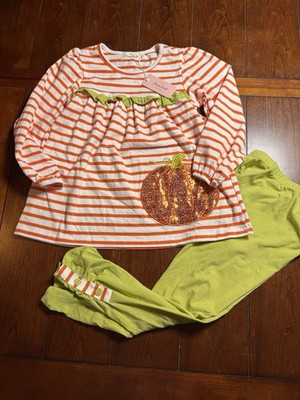 Marie Nicole Giles 2XL 6 Years Outfit Pumpkin Sparkle Orange White Stripe Green