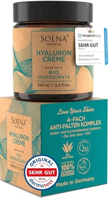 SOENA Bio Hyaluron Creme Q10 - 4-fach Anti-Falten Feuchtigkeitscreme Tages- Nachtcreme