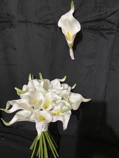 White Mini Calla Lily Bouquet With Matching Boutonni re magnet 