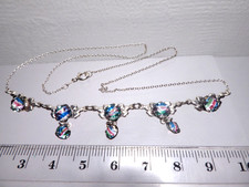 antik 835 Silber "Rheinkiesel" Collier verziert Glassteine bunt L 44 cm 4,10 g