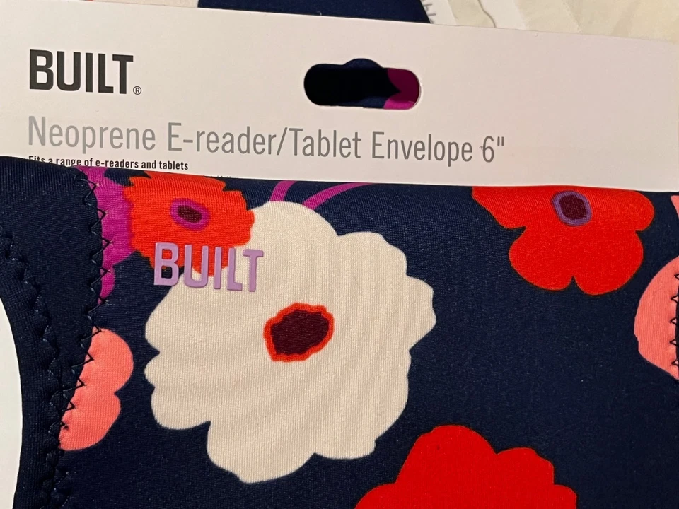 Built Neoprene E-Reader Tablet Envelope 6" Navy with Flowers NEW in PACKAGE - Image 3 of 3