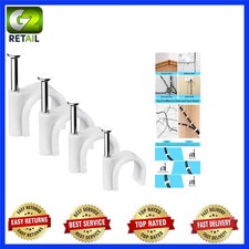 Durable White Cable Wall Clips with Steel Nails - Organize Cables Effortlessly