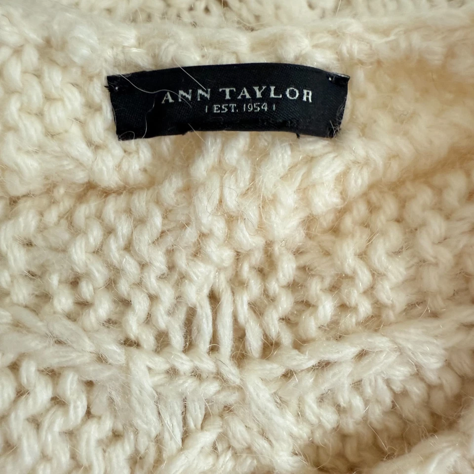 Cárdigan Suéter ANN TAYLOR Lana Alpaca L Marfil Crema Estrás Botones Usado en Excelente Condición B83 Foto 4 de 4