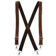 CTM Men's Smooth Coated Leather Wide Width Suspenders with Metal Swivel Hook