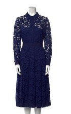 Carolina Herrera Navy FloralLace Midi Shirt Dress Long Sleeve Full A-Line Size 2