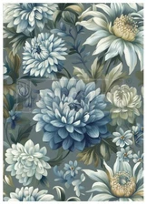 Mystic Blue Florals | A1 Fiber Decoupage | Paper for Decoupage | Redesign