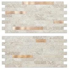 Sheets Faux Stone Peel and Stick Backsplash, 20 sheet Stone Beige Metal Copper