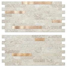 Sheets Faux Stone Peel and Stick Backsplash, 20 sheet Stone Beige Metal Copper