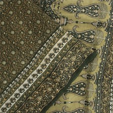 Sanskriti Vintage Sarees Green Pure Silk Floral Printed 6 Yd Sari Remnant Fabric