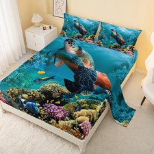 CVHOUSE Sea Turtle Fitted Sheet,Ocean Bed Sheet Set Twin Size,Turtle Bedding ...