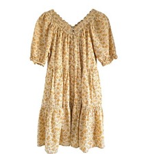 Madewell Floral Eyelet Trim Tiered Mini Dress Yellow-S Puff Sleeve Cottage Boho 