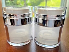1.7oz Airless Pump Jar w/ Lid Moisturizer-Lotion-Cream-Liquid-Cosmetic Dispenser
