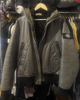 Stone Island Waxed Heavyweight Hooded Gray Bomber Jacket Men's L  Ice 2