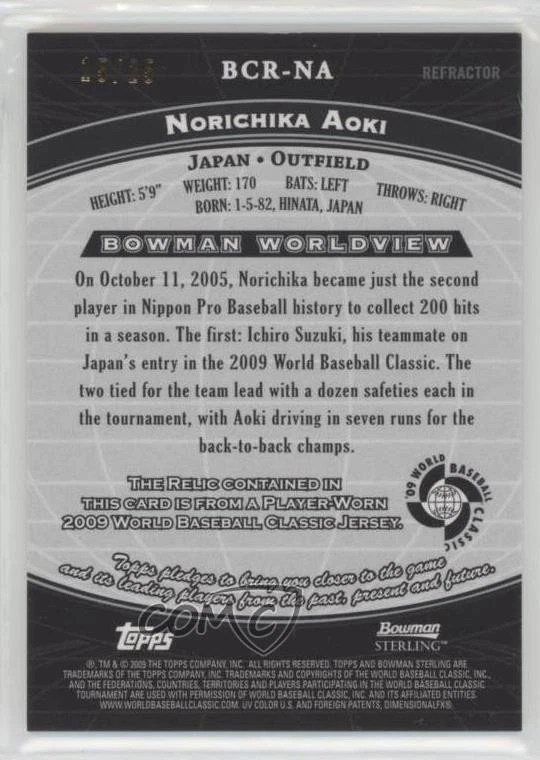 Bowman Sterling Black Refractor 2009/25 Norichika Aoki #BCR-NA Foto 2 de 2