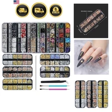 Nail Rhinestones Nail Gems Nail Art Studs Nail Crystals 12 Boxes Kit with Twe...