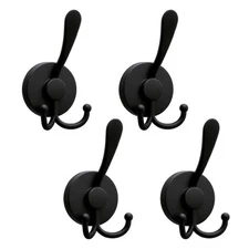 4 Pack Black Suction Cup Double Hooks for Shower Stainless Steel Wall Mount
