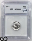 1964 Roosevelt Dime, Full Bands, ICG MS 66 FB ** Tough This Nice!