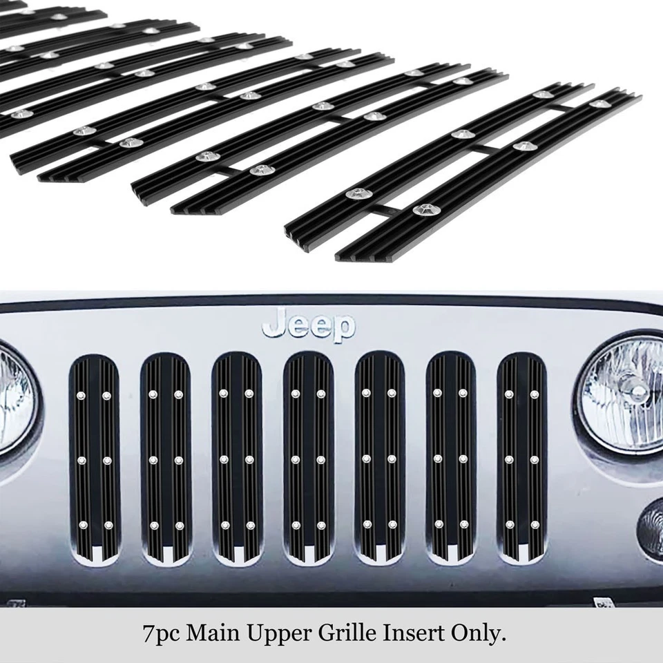 Compatível com 2007-2018 Jeep Wrangler JK principal superior largo preto rebite grade inserção - Imagem 2 de 4