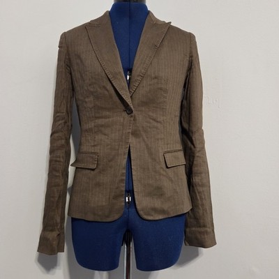 Elie Tahari Brown Pinstripe Linen Blend Blazer
