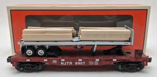Coche plano de tránsito Lionel escala O 6-26695 Nueva Jersey con remolque y lazos de madera LN/caja | Condition: Used