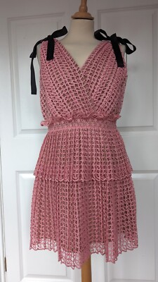 Self Portrait pale pink designer lace fit and flare dress 12 excellent condition