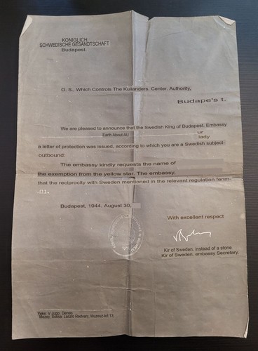 RARO INCREÍBLE PASE DE PROTECCIÓN SCHUTZPASS DE COLECCIÓN JUDÍO (¡ESCASO!) RAOUL WALLENBERG - Imagen 3 de 3