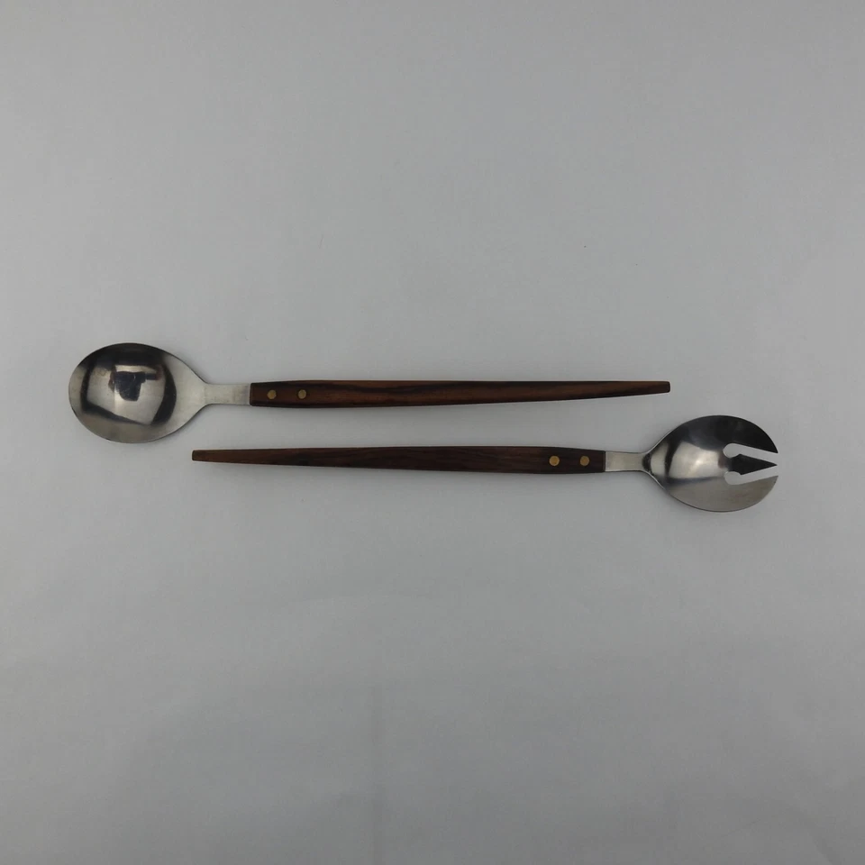 Garfo vintage dinamarquês MCM moderno madeira teca cabo 12" colher anos 60 - Imagem 3 de 4