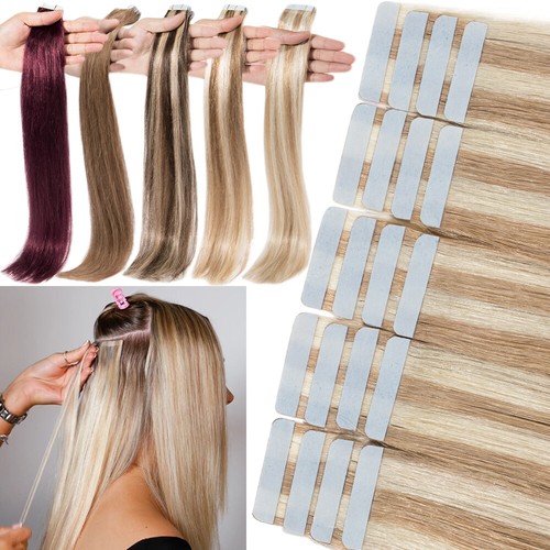 Adhesive Tape In 100%Remy Human Hair Extensions Invisible Skin Weft 10/20PIECES