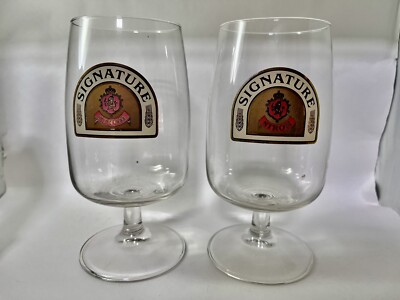 Vintage Set Of 2 STROHS SIGNATURE Screened Logo 10 Oz Glass Beer DETROIT Brewery