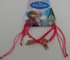 NEW DISNEY FROZEN DOUBLE SET TWO BRAIDED CORD BRACELETS WITH CHARM PINK  BEADS
