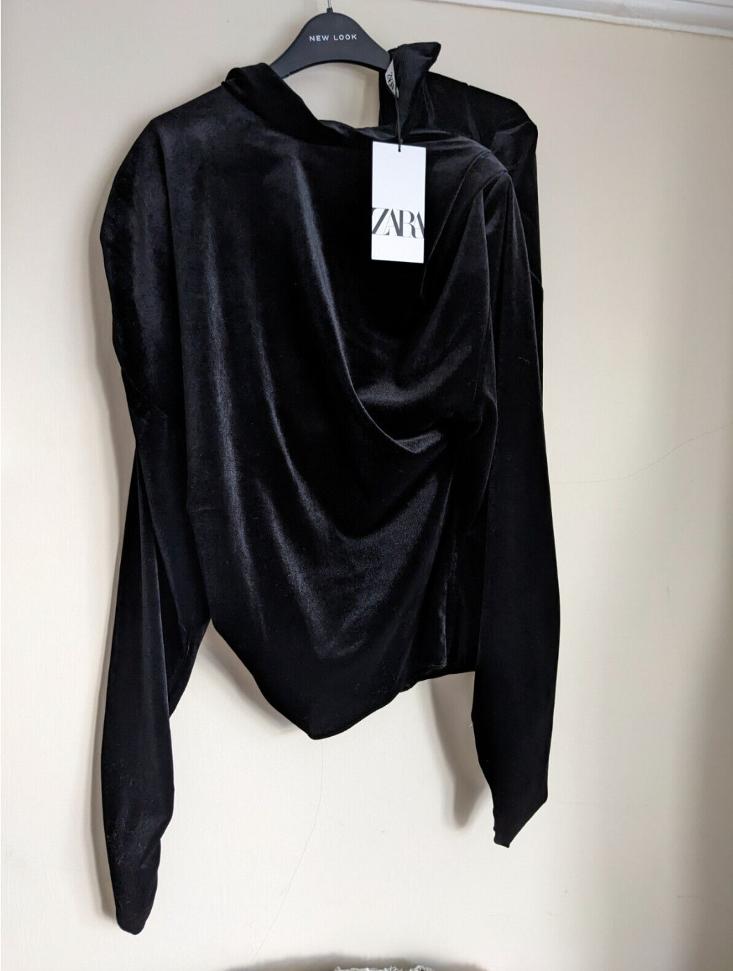 Zara Trinny BLACK VELVET TOP Sz Xl with Shoulders Pads Draped 💕 ref 9171/987 image 6