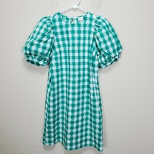 A New Day Green Check puff sleeve mini Shift dress size S Small