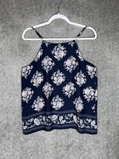 LOFT Square Neckline Tank Top Womens Size Medium Blue Floral Lined Polyester