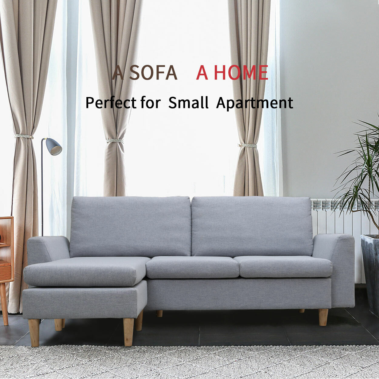 Small Sectional Sofa, L-shaped couch with Reversible Chaise, Apartment Sofa