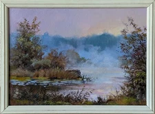 WATER FOG LANDSCAPE Original oil painting on canvas by Ukraine artist K.Shvetsov