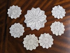 Set Of 6 Hand Crocheted Cotton Lace Coasters Doilies 5"  1 9" Trivet